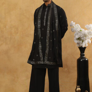 Jompers Men Floral Embroidered Regular Sequinned Kurta with Pyjamas & With Dupatta