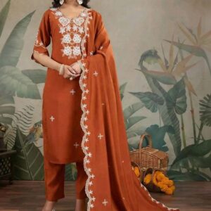 NEEL ETHNICS Women Chanderi Silk Kurti with Trousers & With Dupatta