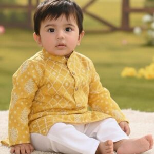 Sangria Infant Boys Printed Pure Cotton Mandarin Collar Kurta & Pyjamas Kurta Set