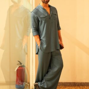 See Designs Men Grey Solid Pathani Kurta with Pyjamas