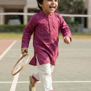 Desi Soota Boys Magenta Ethnic Motif Printed Pure Cotton Kurta with Pyjamas